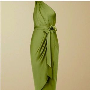 Green satin Ted Baker London one shoulder midi dress
